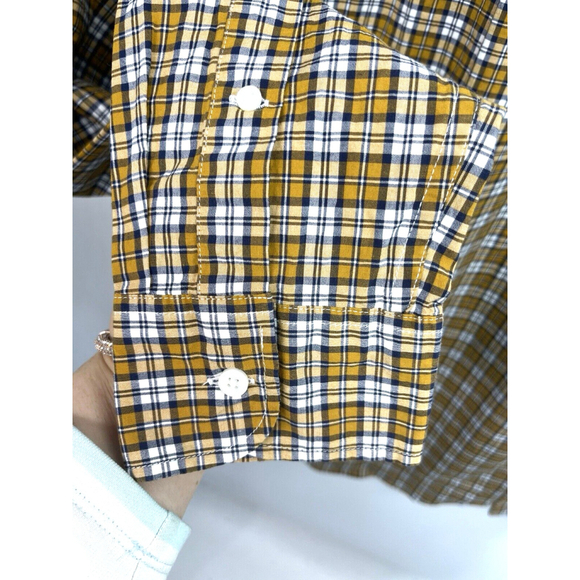 New J. Crew Mens Slim Button Down Shirt Size M Yellow Navy Blue Long Sleeve - Picture 12 of 14